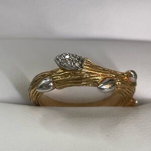 Stephen Dweck Diamonds Sterling Silver Gold Clad Branch Ring Size 5